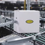 Narrow belt sortation conveyor, Hytrol stock image