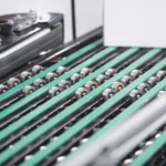 Narrow belt sortation conveyor, Hytrol stock image